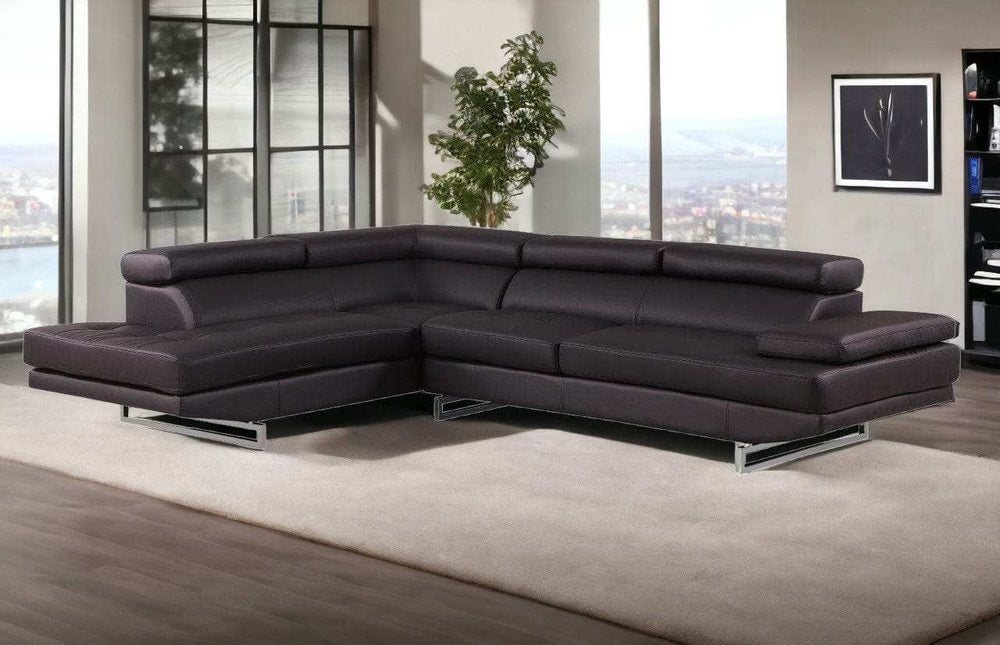 Black Leather L Shaped Two Piece Corner Sectional - Homeroots - Flyclothing LLC