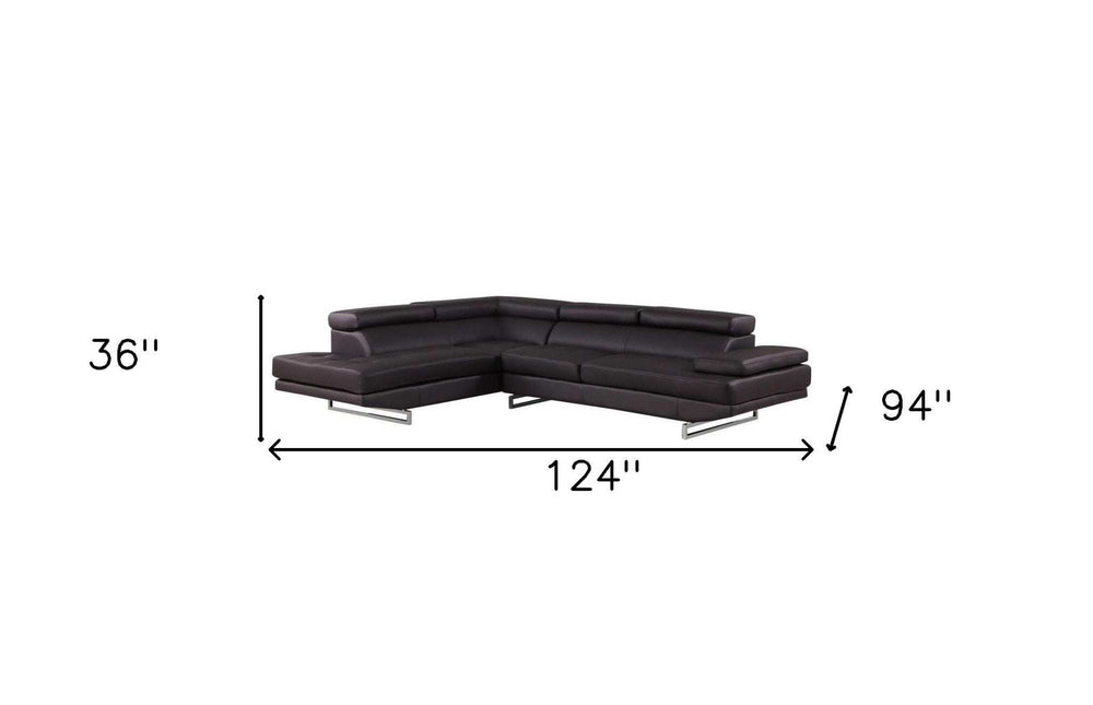 Black Leather L Shaped Two Piece Corner Sectional - Homeroots - Flyclothing LLC