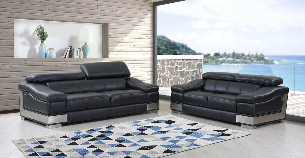 Two Piece Indoor Black Italian Leather Five Person Seating Set - Homeroots - Flyclothing LLC