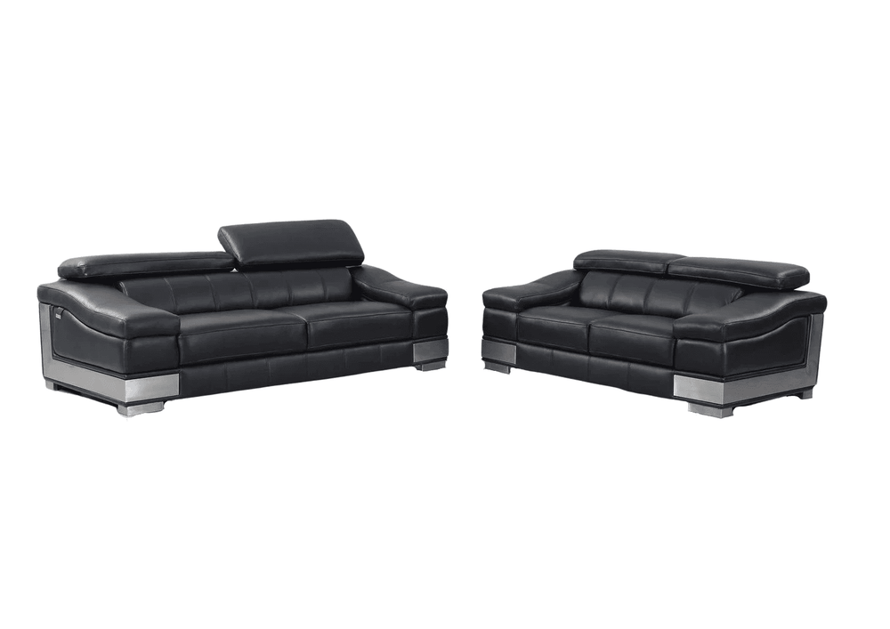 Two Piece Indoor Black Italian Leather Five Person Seating Set - Homeroots - Flyclothing LLC