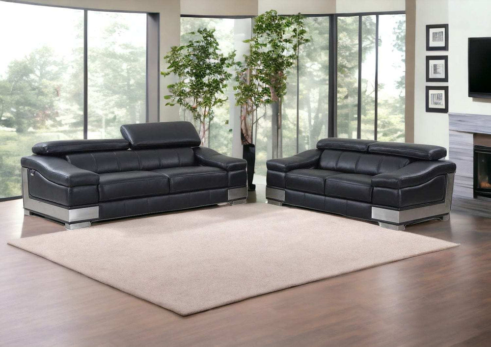 Two Piece Indoor Black Italian Leather Five Person Seating Set - Homeroots - Flyclothing LLC