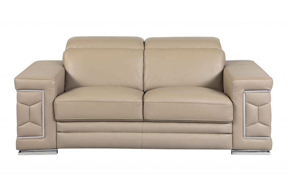 Two Piece Indoor Beige Italian Leather Five Person Seating Set - Homeroots - Flyclothing LLC