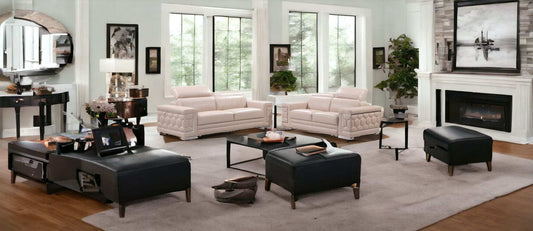 Two Piece Indoor Beige Italian Leather Five Person Seating Set - Homeroots - Flyclothing LLC