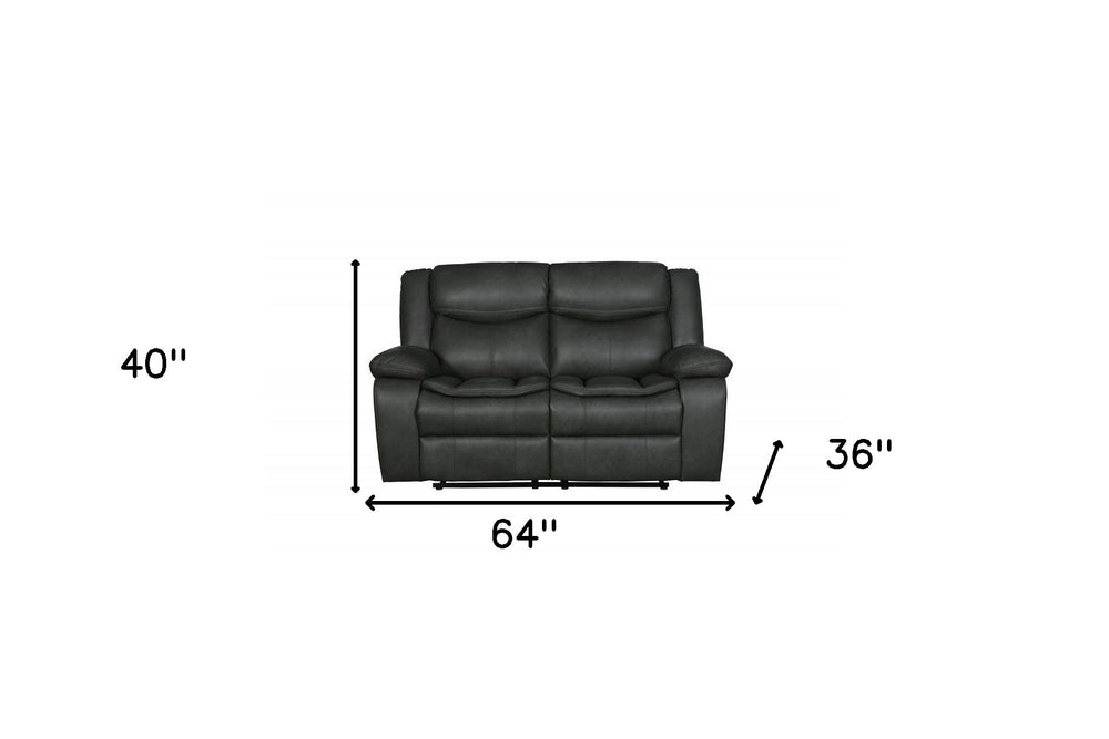 64" Gray Faux Leather Manual Reclining Love Seat - Homeroots - Flyclothing LLC
