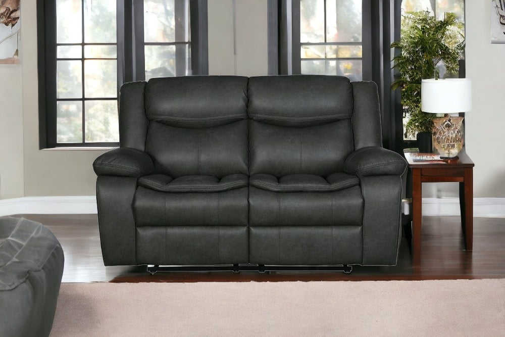 64" Gray Faux Leather Manual Reclining Love Seat - Homeroots - Flyclothing LLC
