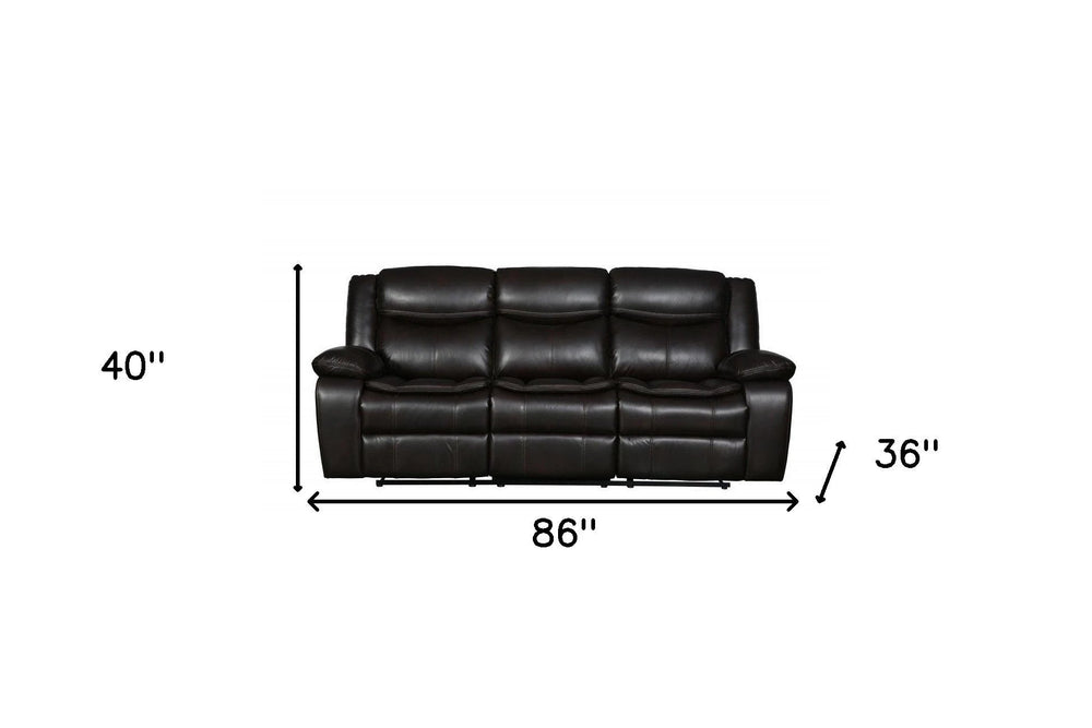 86" Brown Faux Leather Sofa With Black Legs - Homeroots - Flyclothing LLC