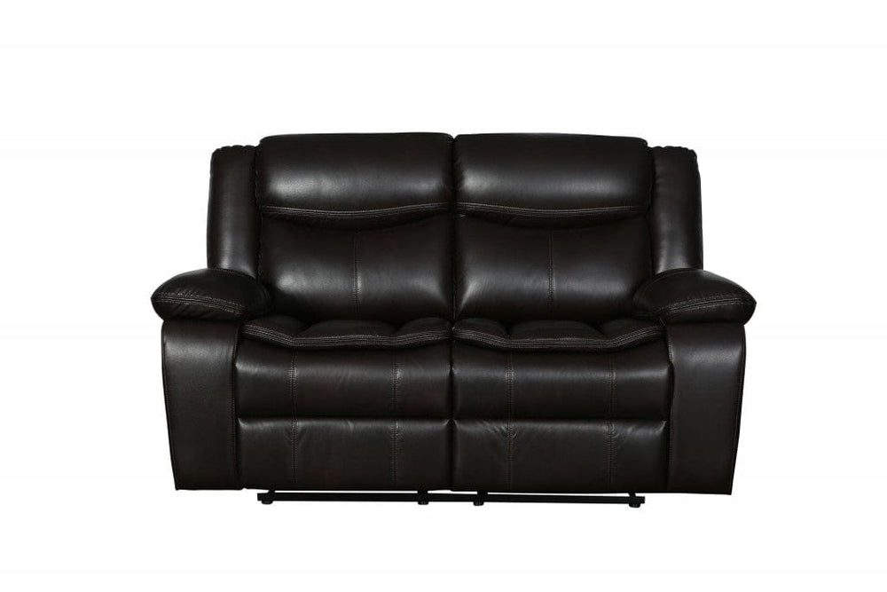 64" Brown Faux Leather Manual Reclining Love Seat - Homeroots