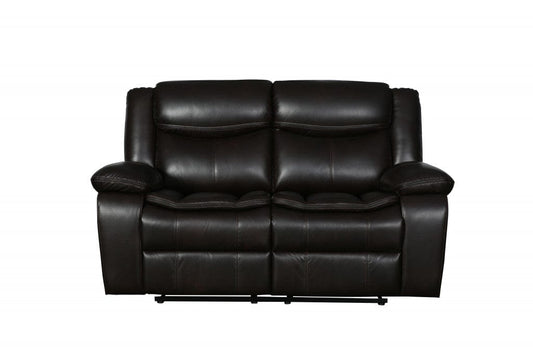 64" Brown Faux Leather Manual Reclining Love Seat - Homeroots