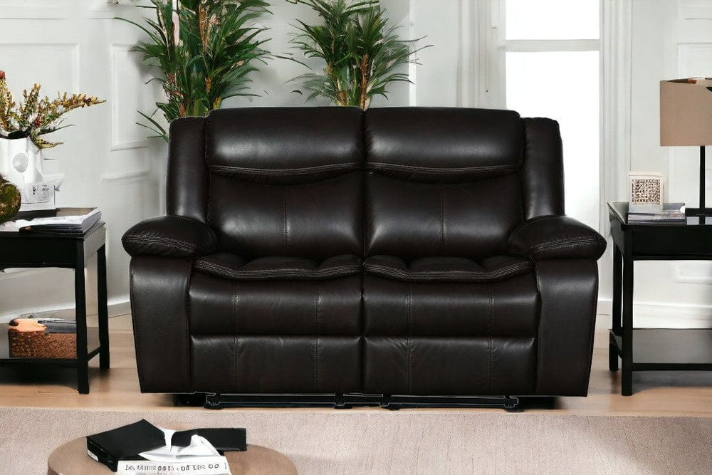 64" Brown Faux Leather Manual Reclining Love Seat - Homeroots