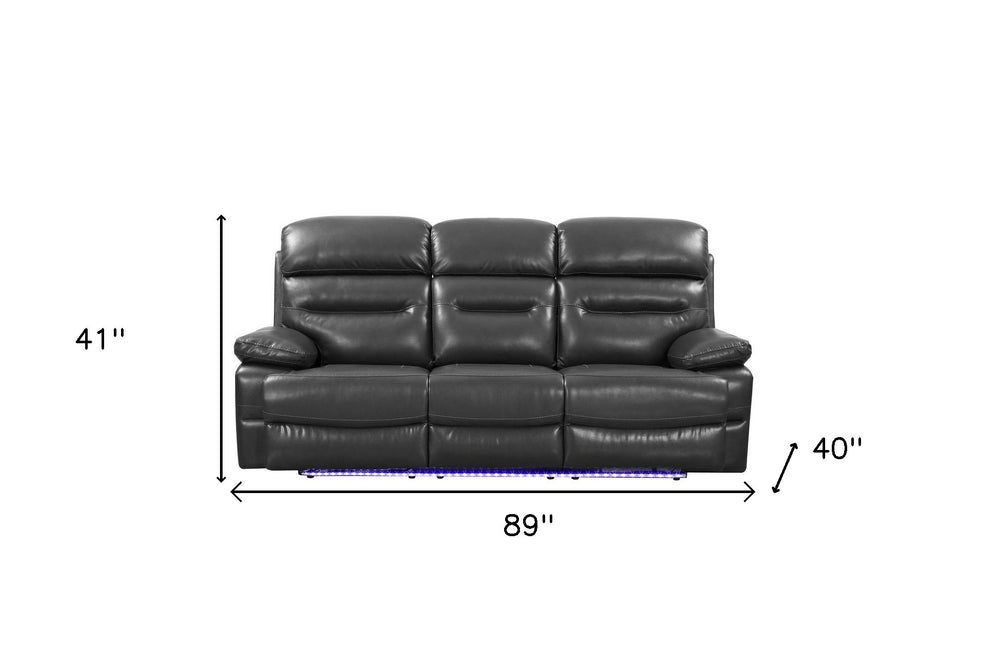 89" Gray Faux Leather USB Sofa With Black Legs - Homeroots - Flyclothing LLC