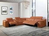 Camel Italian Leather Power Reclining U Shaped Six Piece Corner Sectional With Console - Homeroots - Flyclothing LLC