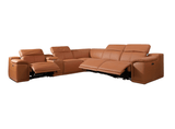 Camel Italian Leather Power Reclining U Shaped Six Piece Corner Sectional With Console - Homeroots - Flyclothing LLC