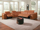 Camel Italian Leather Power Reclining U Shaped Six Piece Corner Sectional With Console - Homeroots - Flyclothing LLC