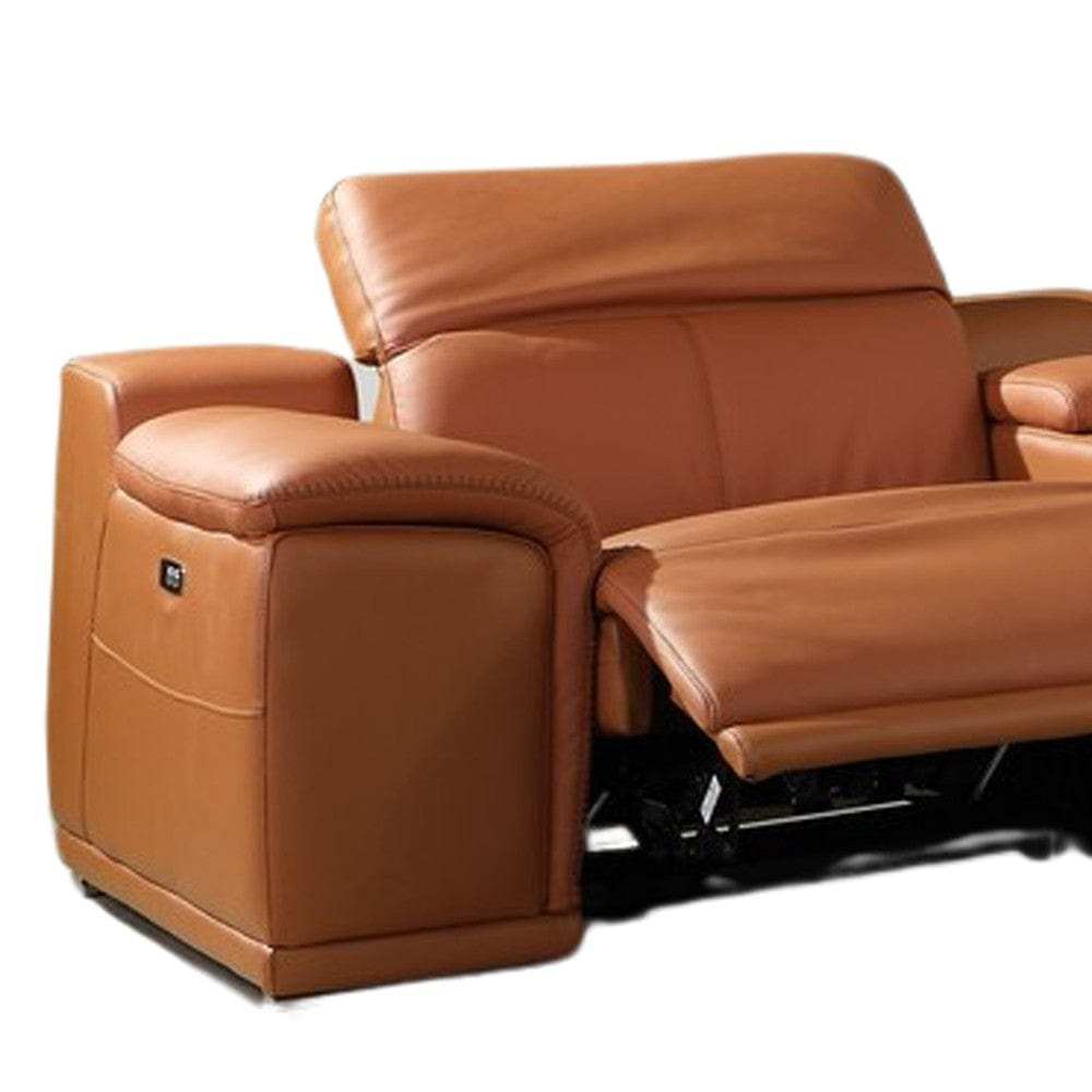 Camel Italian Leather Power Reclining U Shaped Six Piece Corner Sectional With Console - Homeroots - Flyclothing LLC