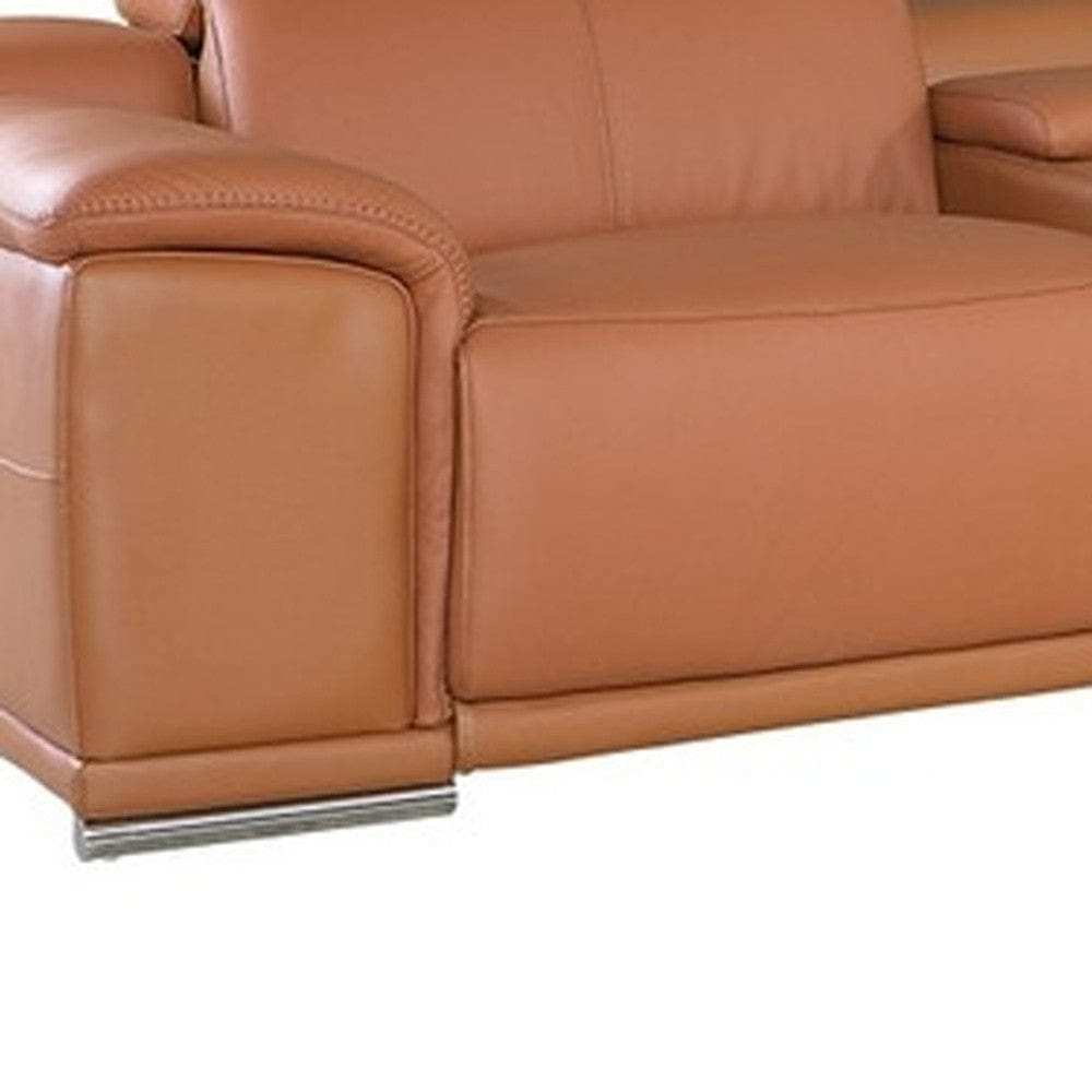 Camel Italian Leather Power Reclining U Shaped Seven Piece Corner Sectional With Console - Homeroots - Flyclothing LLC