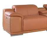 Camel Italian Leather Power Reclining U Shaped Seven Piece Corner Sectional With Console - Homeroots - Flyclothing LLC