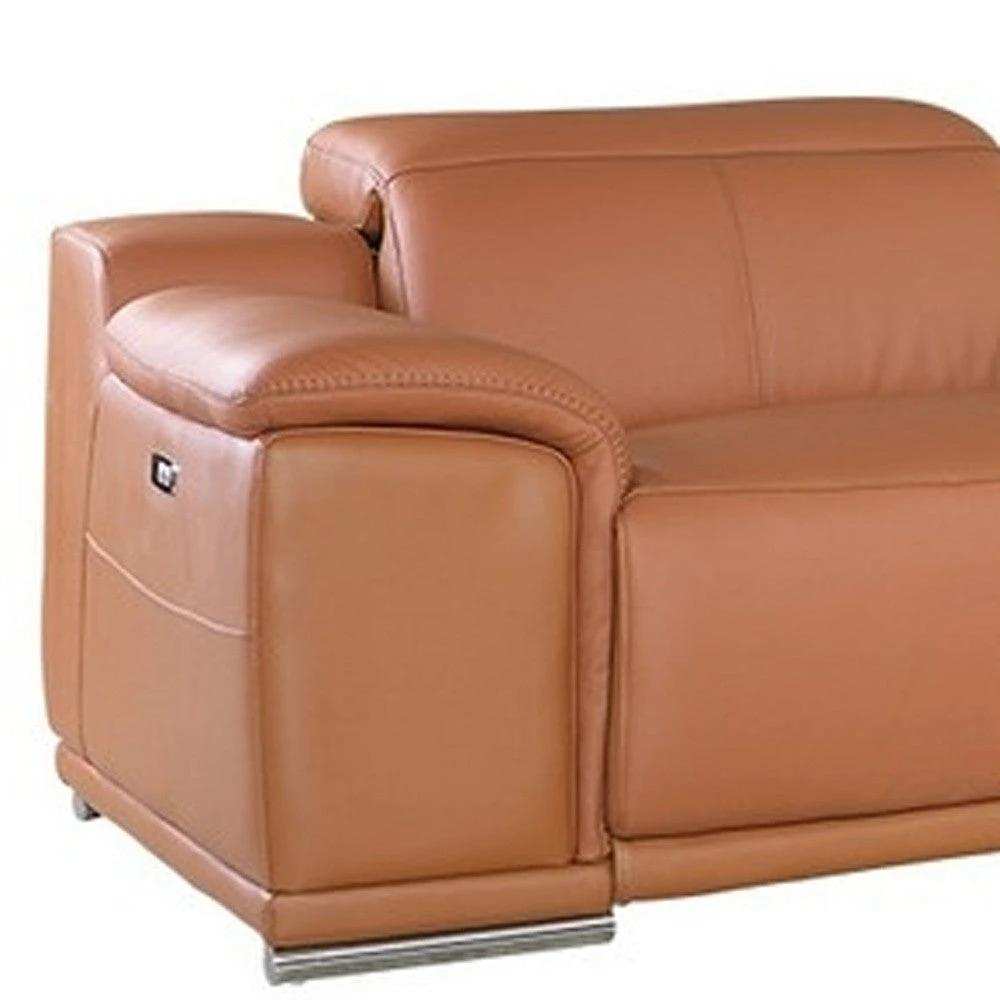 Camel Italian Leather Power Reclining U Shaped Seven Piece Corner Sectional With Console - Homeroots - Flyclothing LLC