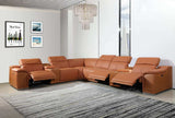 Camel Italian Leather Power Reclining U Shaped Eight Piece Corner Sectional With Console - Homeroots - Flyclothing LLC