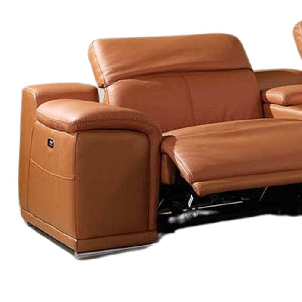 Camel Italian Leather Power Reclining U Shaped Eight Piece Corner Sectional With Console - Homeroots - Flyclothing LLC