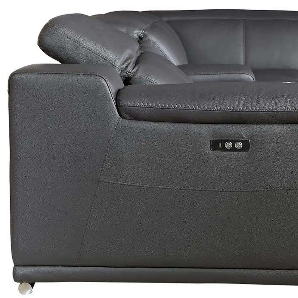 Gray Italian Leather Power Reclining U Shaped Six Piece Corner Sectional With Console - Homeroots - Flyclothing LLC