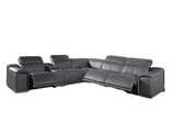 Gray Italian Leather Power Reclining U Shaped Six Piece Corner Sectional With Console - Homeroots - Flyclothing LLC