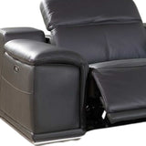 Gray Italian Leather Power Reclining U Shaped Six Piece Corner Sectional With Console - Homeroots - Flyclothing LLC