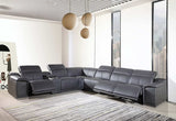 Gray Italian Leather Power Reclining U Shaped Seven Piece Corner Sectional With Console - Homeroots - Flyclothing LLC