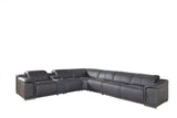 Gray Italian Leather Power Reclining U Shaped Seven Piece Corner Sectional With Console - Homeroots - Flyclothing LLC