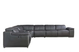 Gray Italian Leather Power Reclining U Shaped Seven Piece Corner Sectional With Console - Homeroots - Flyclothing LLC