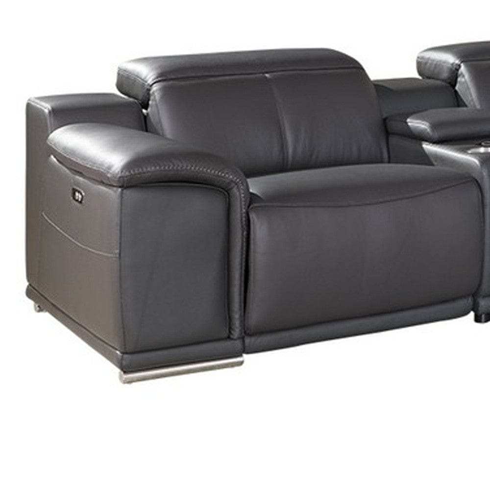Gray Italian Leather Power Reclining U Shaped Seven Piece Corner Sectional With Console - Homeroots - Flyclothing LLC