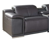 Gray Italian Leather Power Reclining U Shaped Seven Piece Corner Sectional With Console - Homeroots - Flyclothing LLC