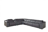 Gray Italian Leather Power Reclining U Shaped Seven Piece Corner Sectional With Console - Homeroots - Flyclothing LLC