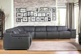 Gray Italian Leather Power Reclining U Shaped Seven Piece Corner Sectional With Console - Homeroots - Flyclothing LLC