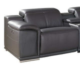 Gray Italian Leather Power Reclining U Shaped Seven Piece Corner Sectional With Console - Homeroots - Flyclothing LLC
