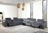 Gray Italian Leather Power Reclining U Shaped Eight Piece Corner Sectional With Console - Homeroots - Flyclothing LLC