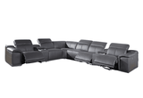 Gray Italian Leather Power Reclining U Shaped Eight Piece Corner Sectional With Console - Homeroots - Flyclothing LLC