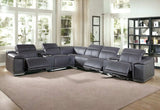 Gray Italian Leather Power Reclining U Shaped Eight Piece Corner Sectional With Console - Homeroots - Flyclothing LLC