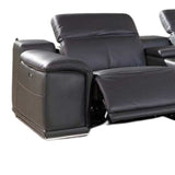 Gray Italian Leather Power Reclining U Shaped Eight Piece Corner Sectional With Console - Homeroots - Flyclothing LLC