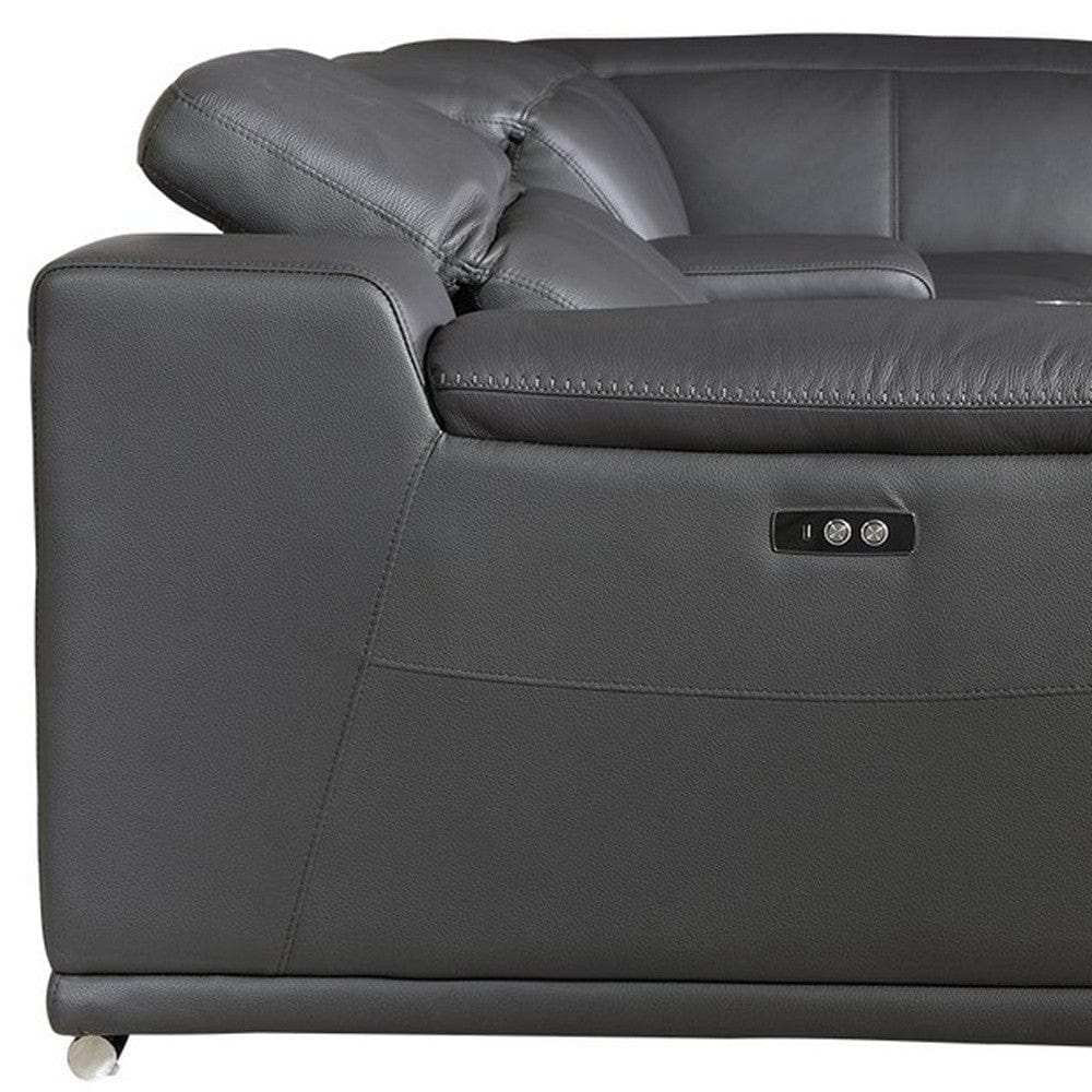 Gray Italian Leather Power Reclining U Shaped Eight Piece Corner Sectional With Console - Homeroots - Flyclothing LLC