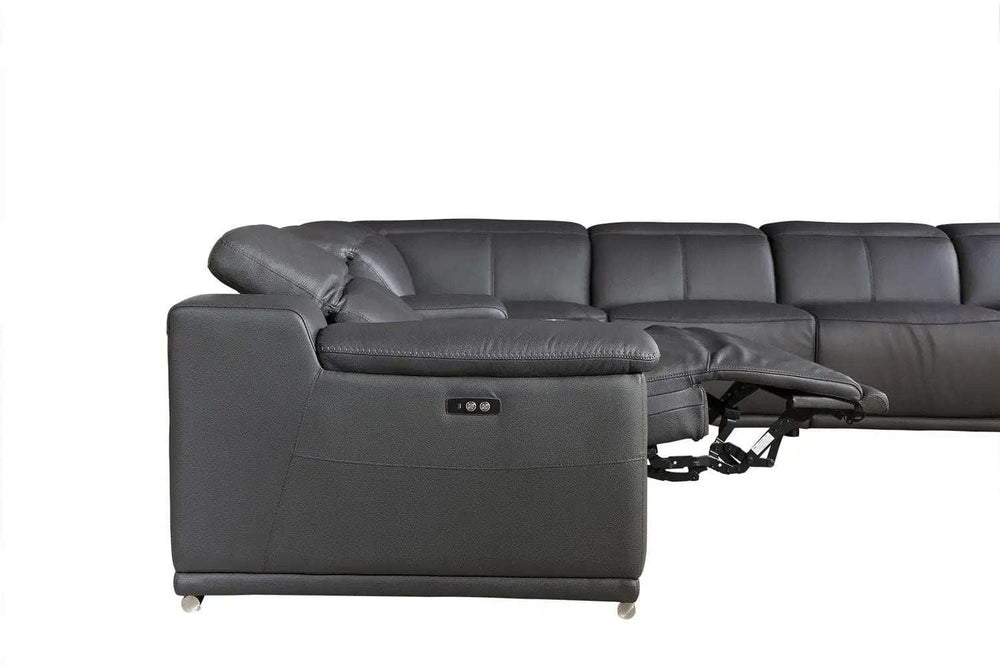 Gray Italian Leather Power Reclining U Shaped Eight Piece Corner Sectional With Console - Homeroots - Flyclothing LLC