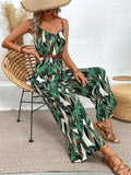 Tropical Print Spaghetti Strap Wide Leg Jumpsuit - Trendsi - Flyclothing LLC
