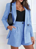 One Button Lapel Collar Blazer and Shorts Set - Trendsi - Flyclothing LLC