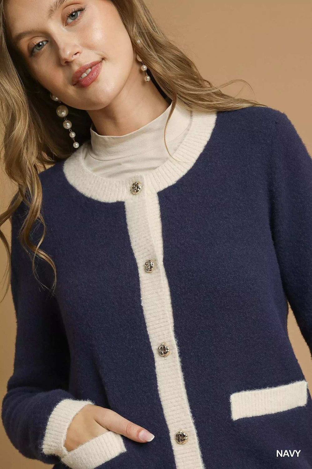 Umgee Two-Tone Button Front Cardigan - Trendsi - Flyclothing LLC