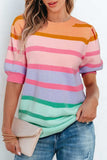 Striped Round Neck Half Sleeve Sweater - Trendsi - Flyclothing LLC