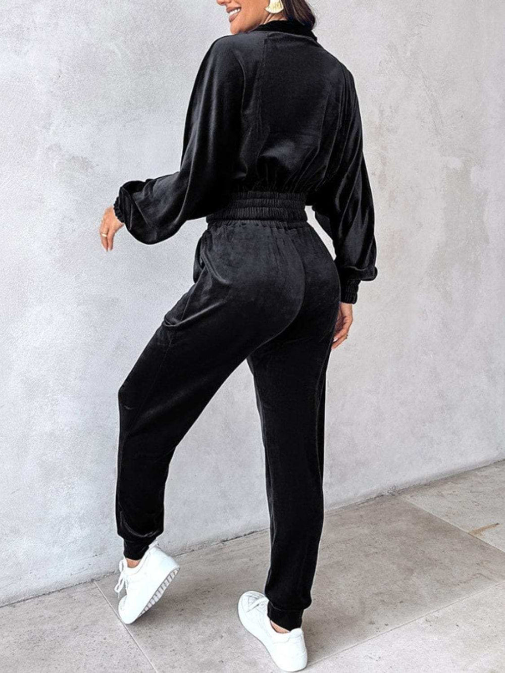 Zip Up Long Sleeve Cropped Top and Joggers Set - Trendsi - Flyclothing LLC