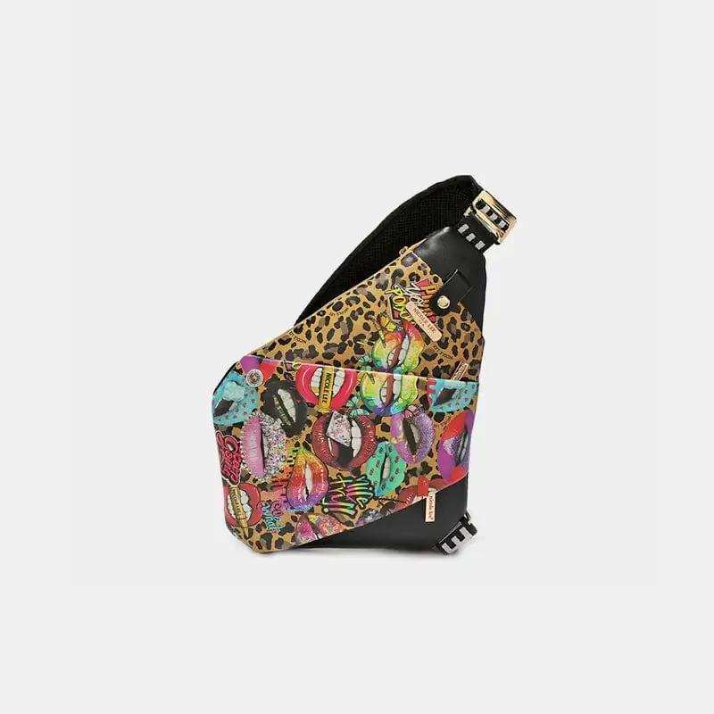 Nicole Lee USA Vegan Leather Leopard & Lip Pattern Crossbody Bag - Trendsi - Flyclothing LLC