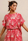 BiBi Print Woven Ruffled Sleeves Top - Trendsi - Flyclothing LLC