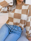 Checkered Mock Neck Long Sleeve Sweater - Trendsi - Flyclothing LLC