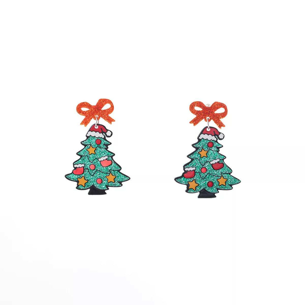 Christmas Tree Bow Dangle Earrings - Trendsi - Flyclothing LLC