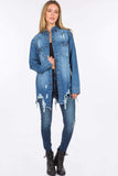 American Bazi Distressed Frayed Hem Denim Jacket - Trendsi - Flyclothing LLC